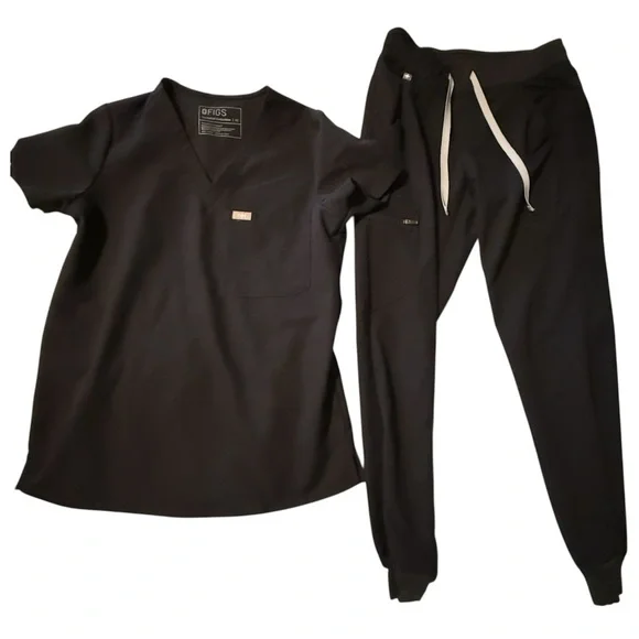 Figs Scrub Set Catarina Top and Zamora Joggers Pants Black Women's size XS - Picture 1 of 4